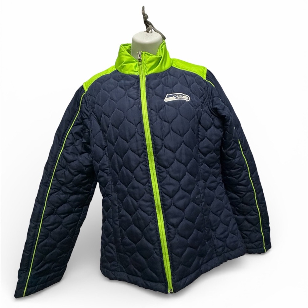 NFL Seahawks Navy and Lime quilted Jacket size medium